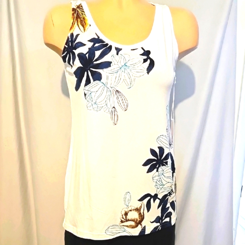 Chico's White Touch Of Cool Tropical Garden Tank Top Sz 00, NEW